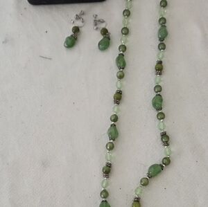 Matching Set of Earrings & Necklaces - Green Stones